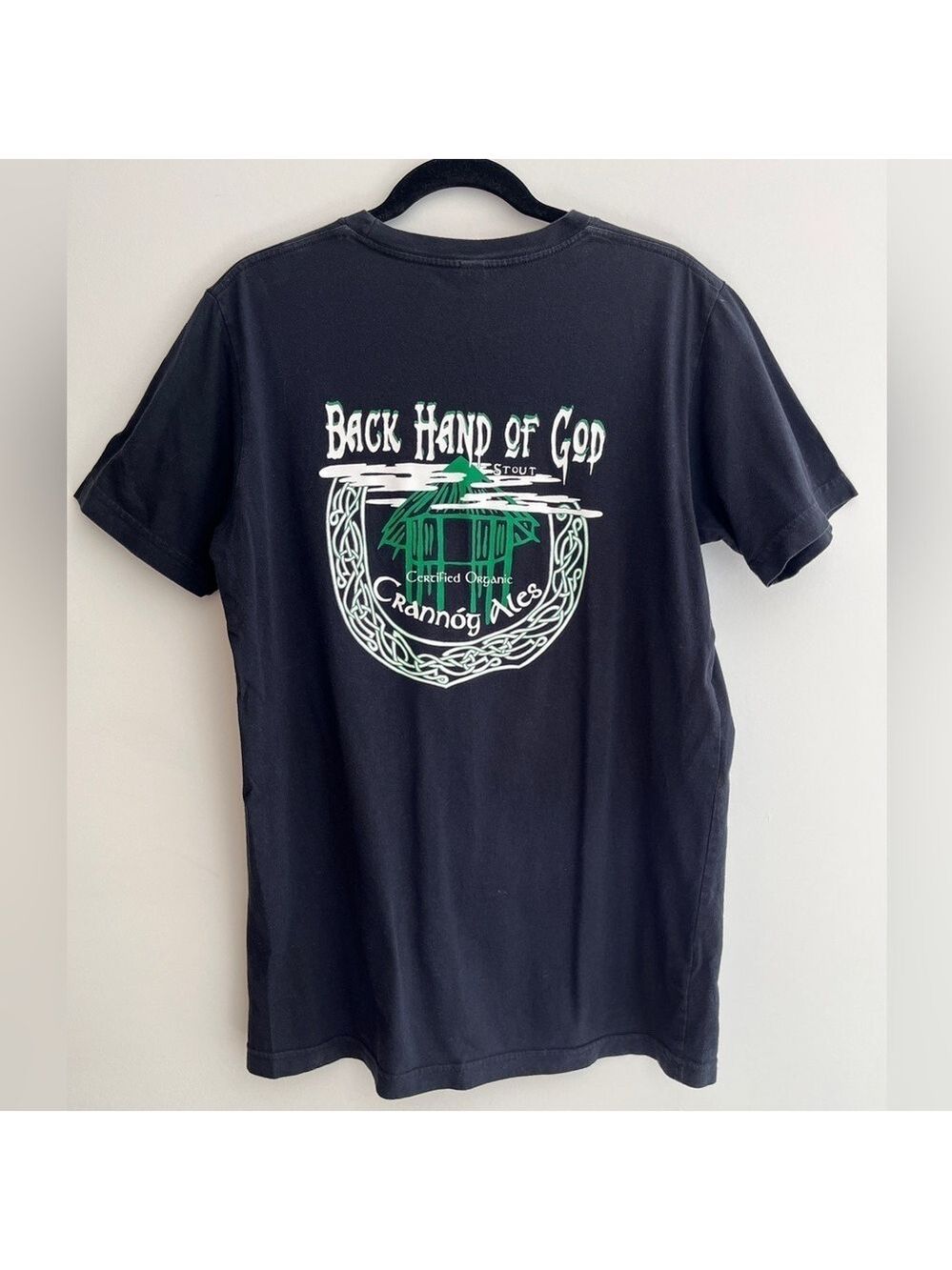 Crannog Ales Back Hand of God Short Sleeve T-Shirt Black Organic Cotton Unisex